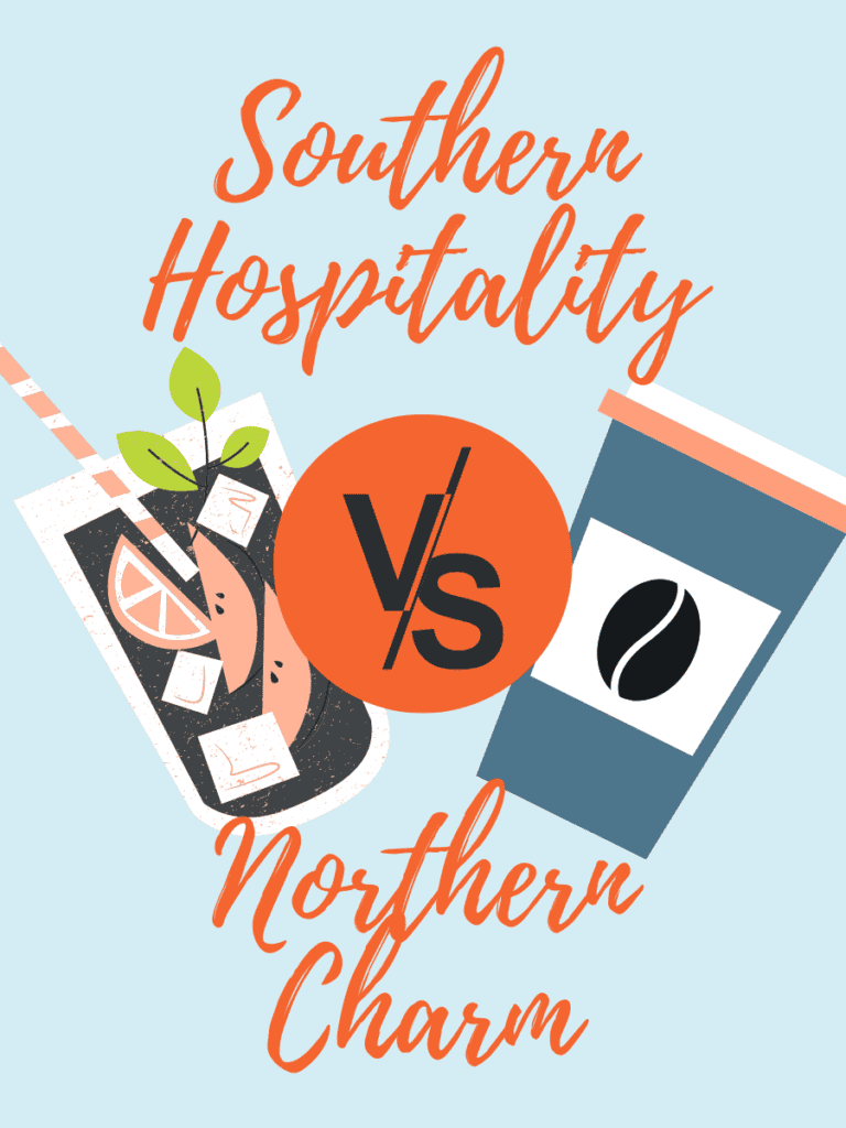 an illustration of iced tea and coffee representing Southern Hospitality vs Northern Charm