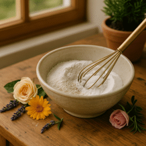A bowl of white powders and a whisk showcase Making Homemade Aluminum-Free Baking Powder at Home
