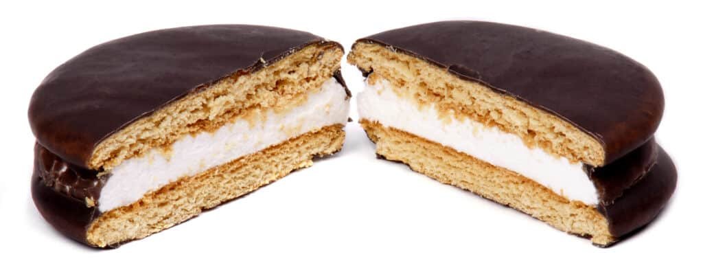 Single Stacked Original Chocolate MoonPie Cut in Half