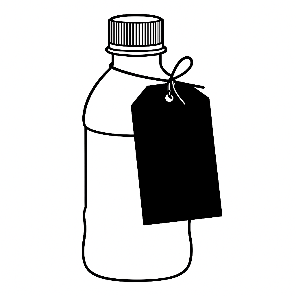 a black and white diagram of a ribbon tied gift tag