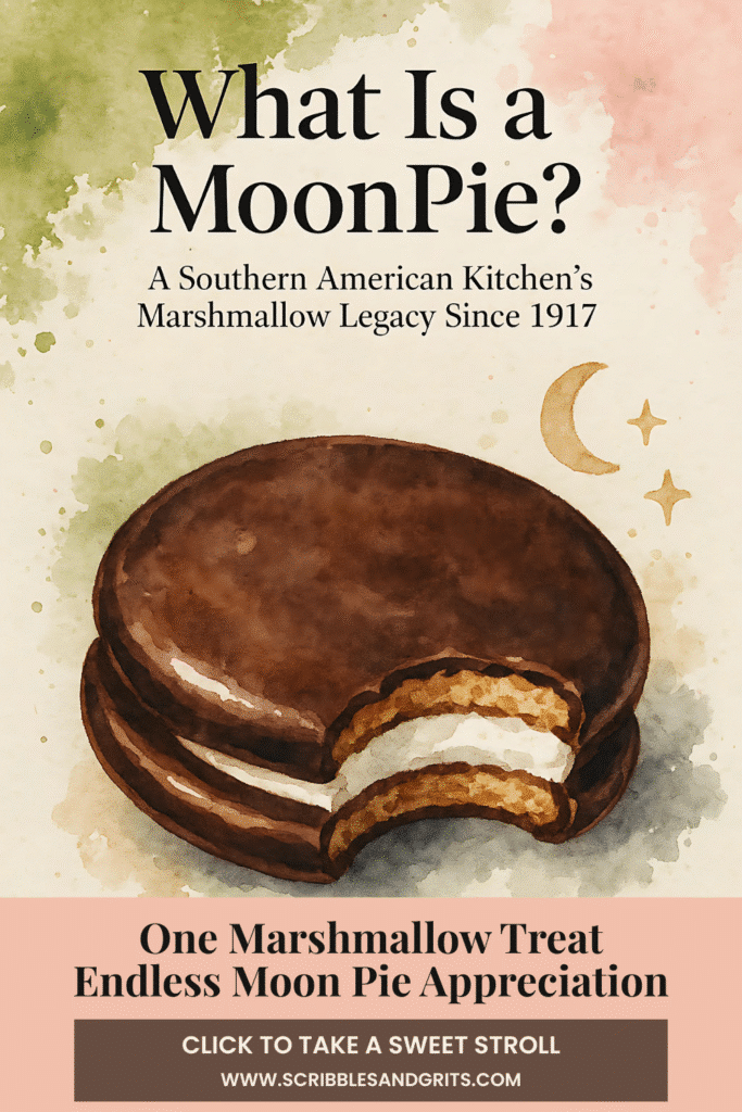 A watercolor image of pinterest pin titled "What is a MoonPie"